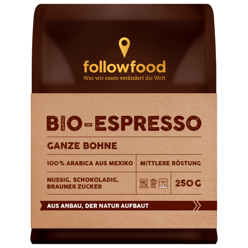 followfood Bio Espresso ganze Bohne 250g